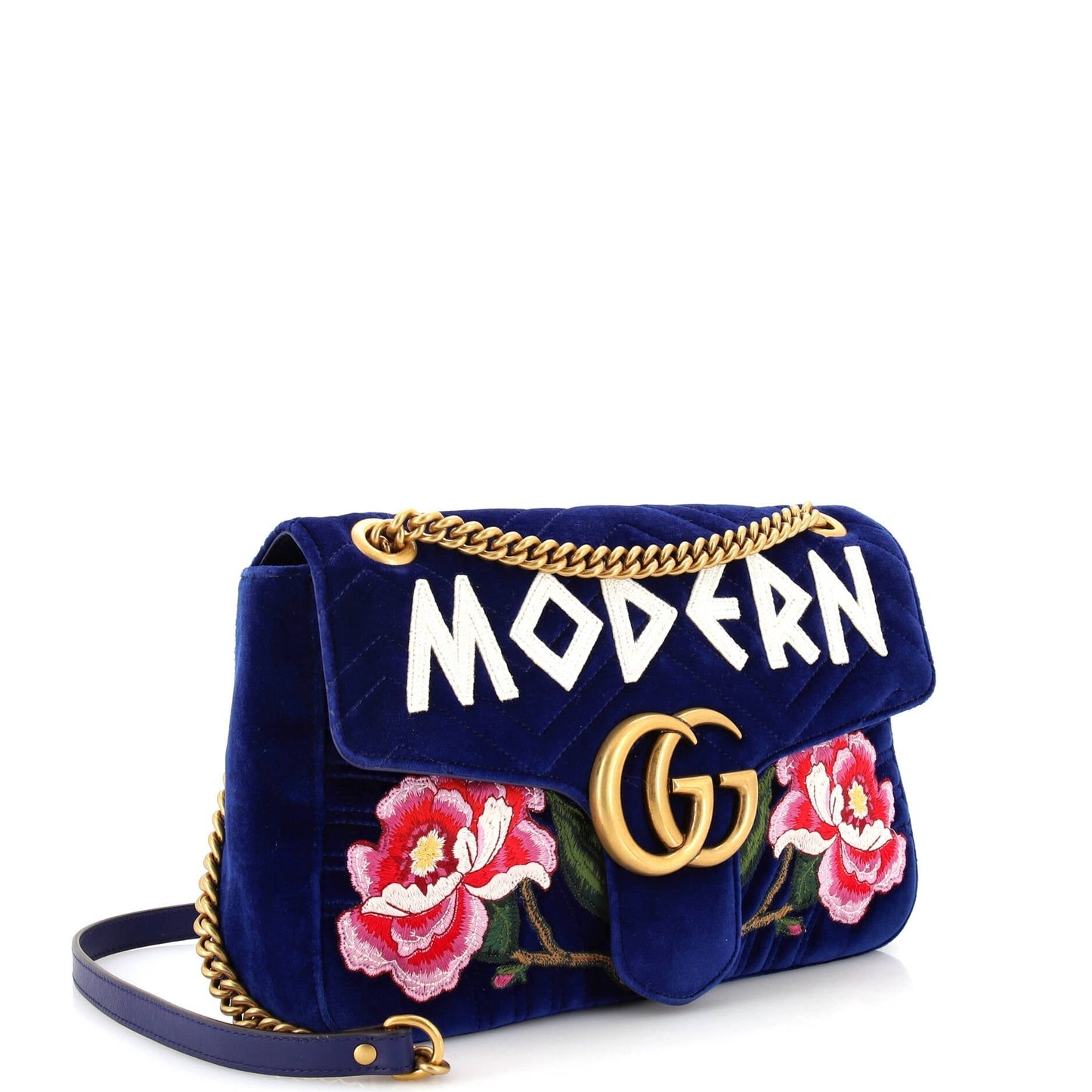 GG Marmont Flap Bag Embroidered Matelasse Velvet Medium