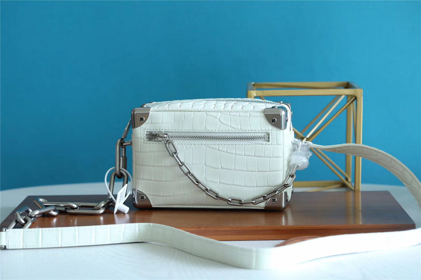 LV Mini Soft Trunk CrocoGLAMIlian White For Men, Bags, Shoulder And Crossbody Bags 7.2in/18.5cm LV N98495