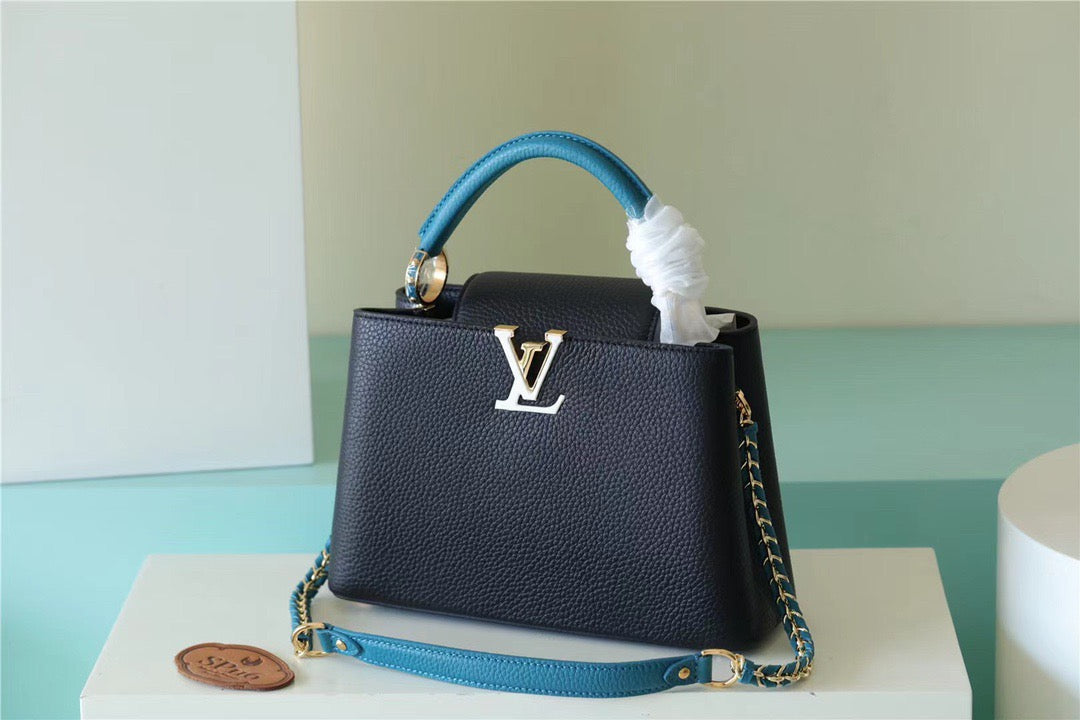 LV Capucines GLAMI Taurillon Black/Blue For Women, WomenÃ¢â‚¬â„¢s Bags, Shoulder And Crossbody Bags 10.6in/27cm LV