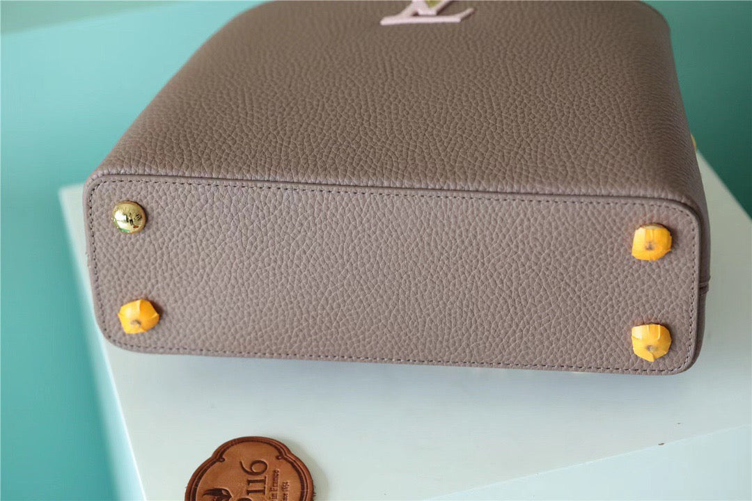 LV Capucines GLAMI Taurillon Smokey Brown Green/ Creme/ Pink For Women, WomenÃ¢â‚¬â„¢s Bags, Shoulder And Crossbody Bags 10.6in/27cm LV