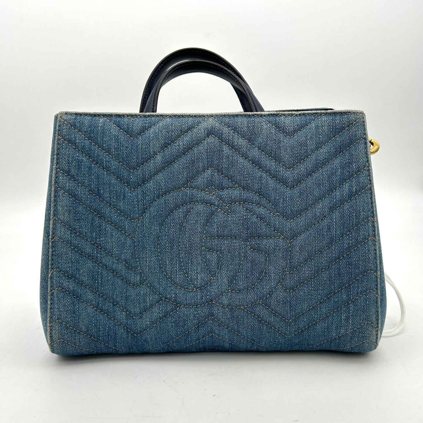 GLM-- Denim Matelasse Small Pearly GG Marmont Tote Blue LA26996