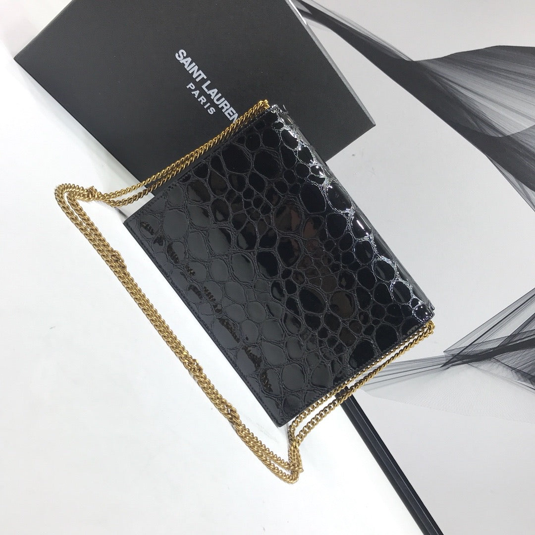 GLAMI Cassandra Small Crossbody Bag With Stone Print Black For Women 7.4in/19cm YSL