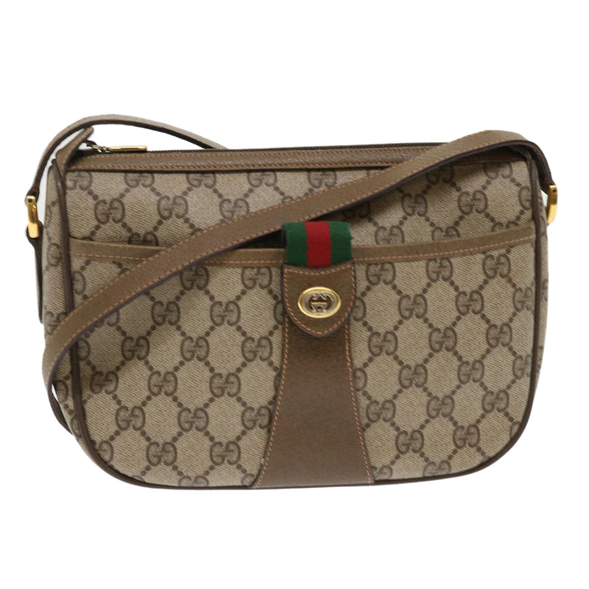 GUCCI GG Canvas Web Sherry Line Shoulder Bag Beige Red 89.02.032 ep1044