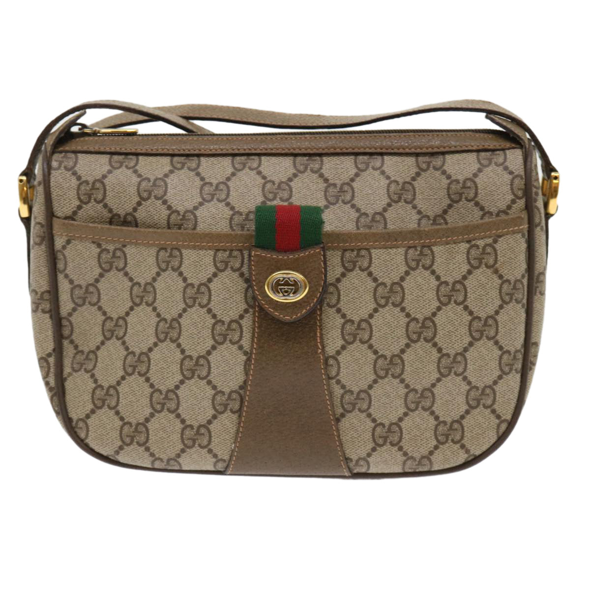 GUCCI GG Canvas Web Sherry Line Shoulder Bag Beige Red 89.02.032 ep1044
