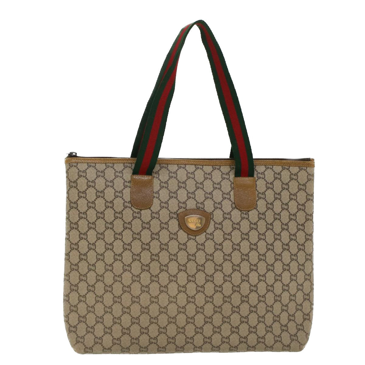 GUCCI GG Plus Canvas Web Sherry Line Tote Bag Beige Red Green ep1048