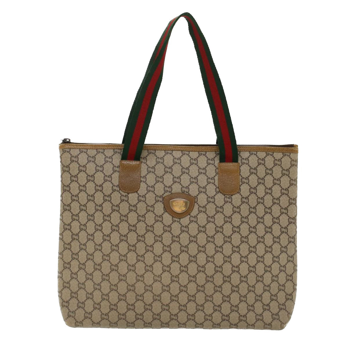 GUCCI GG Plus Canvas Web Sherry Line Tote Bag Beige Red Green ep1048