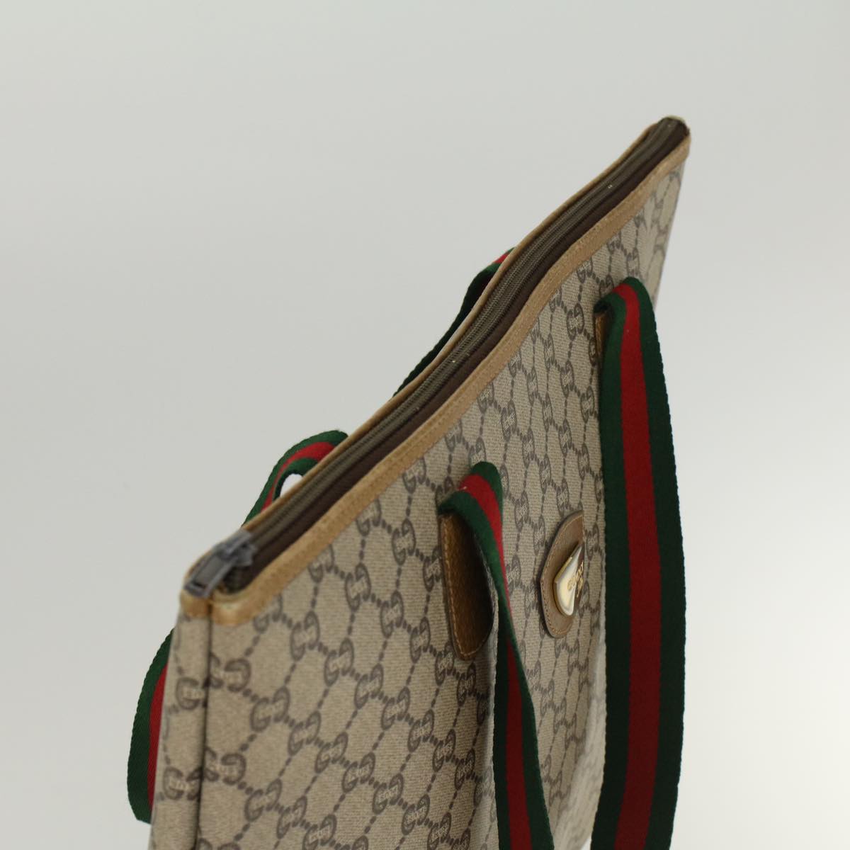 GUCCI GG Plus Canvas Web Sherry Line Tote Bag Beige Red Green ep1048