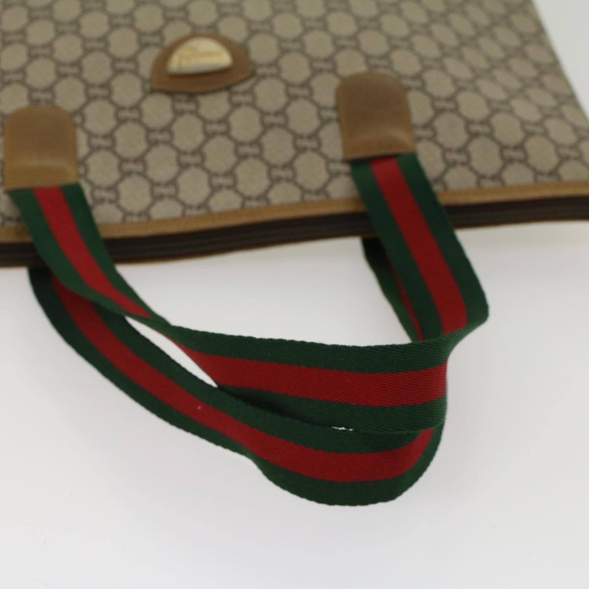 GUCCI GG Plus Canvas Web Sherry Line Tote Bag Beige Red Green ep1048