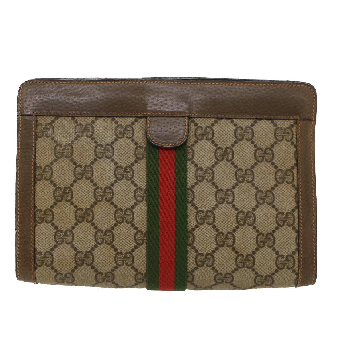 GUCCI GG Canvas Web Sherry Line Clutch Bag Beige Red 89•01•001 ep1055