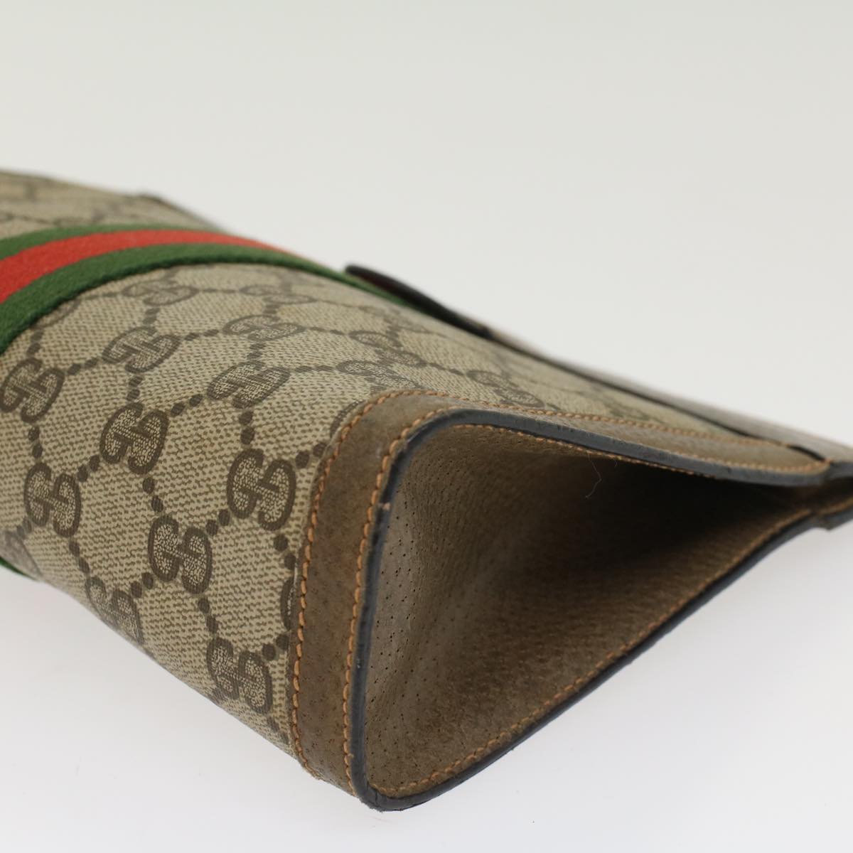 GUCCI GG Canvas Web Sherry Line Clutch Bag Beige Red 89•01•001 ep1055