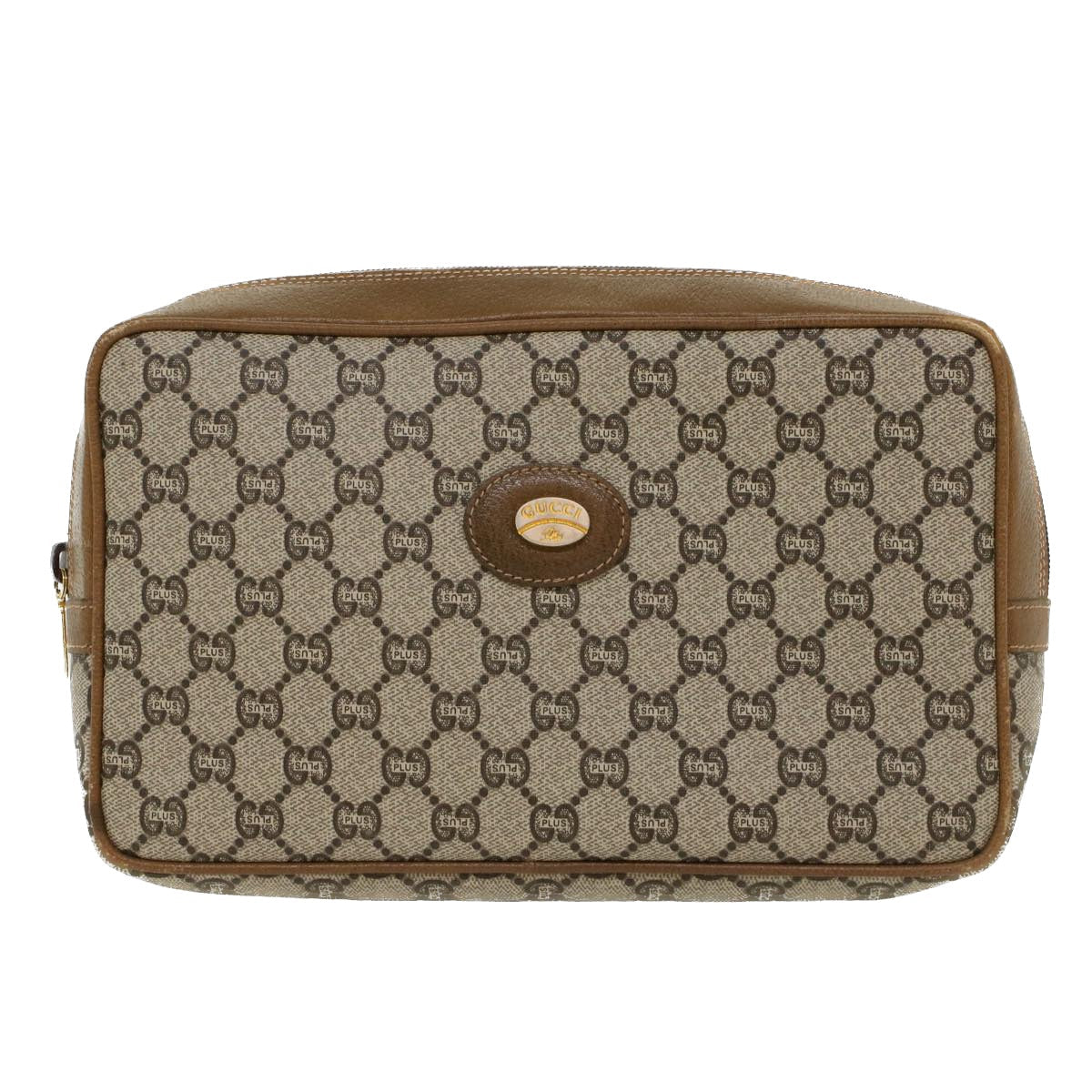 GUCCI GG Plus Canvas Clutch Bag PVC Leather Beige ep1069