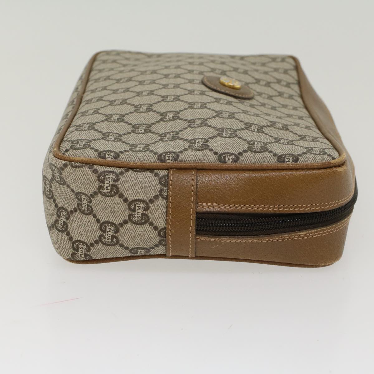 GUCCI GG Plus Canvas Clutch Bag PVC Leather Beige ep1069