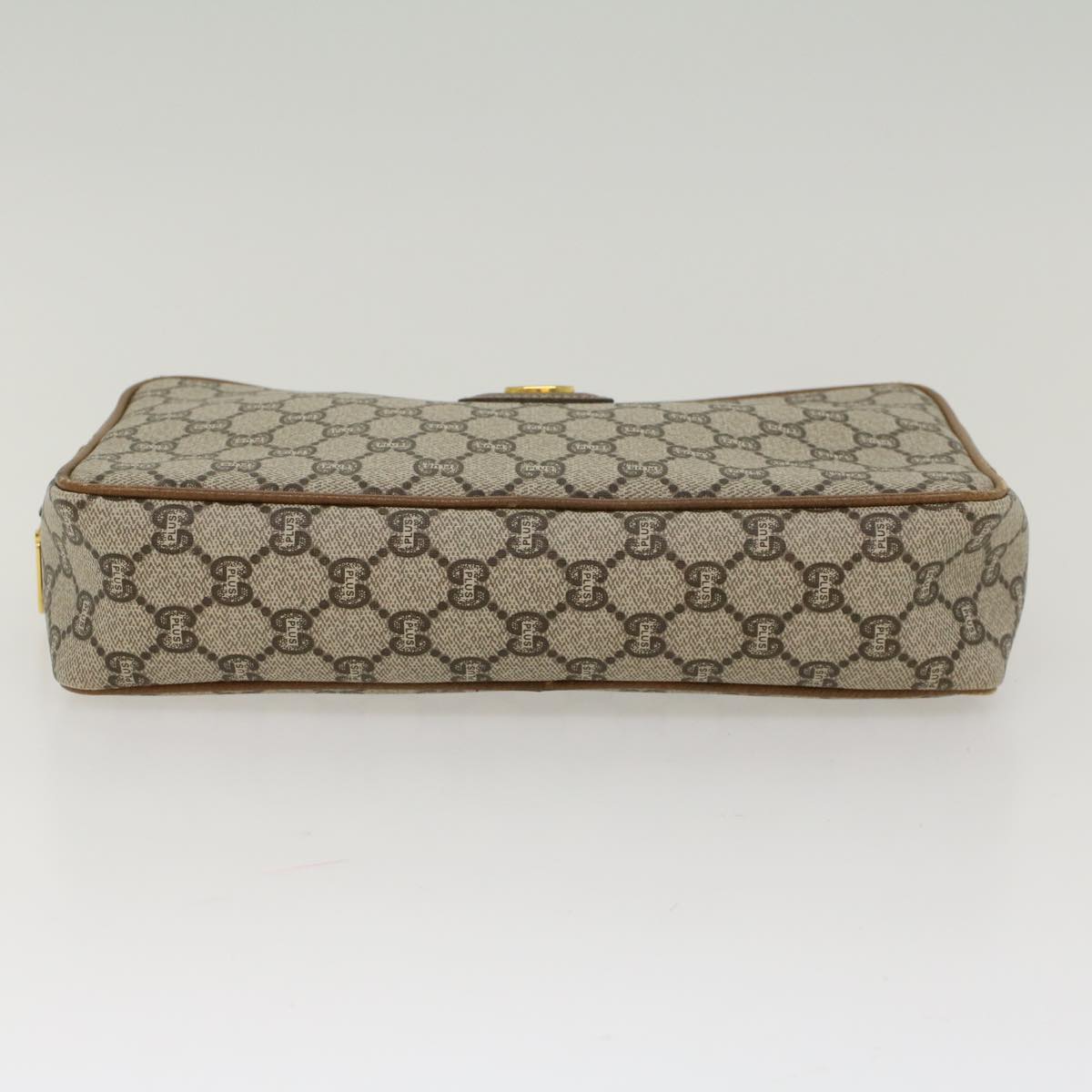 GUCCI GG Plus Canvas Clutch Bag PVC Leather Beige ep1069