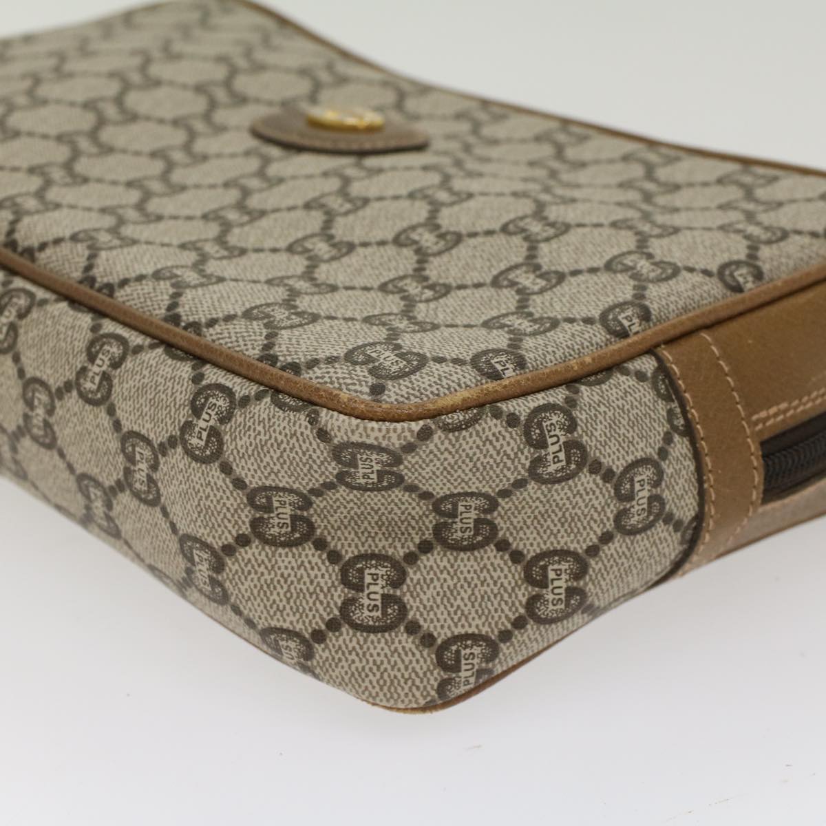 GUCCI GG Plus Canvas Clutch Bag PVC Leather Beige ep1069