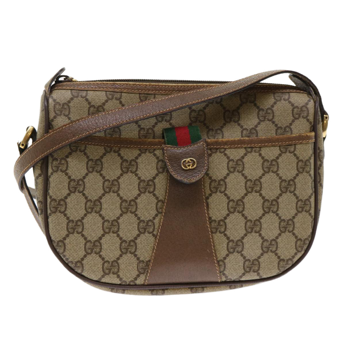 GUCCI GG Canvas Web Sherry Line Shoulder Bag Beige Red 001•58•6177 ep1075