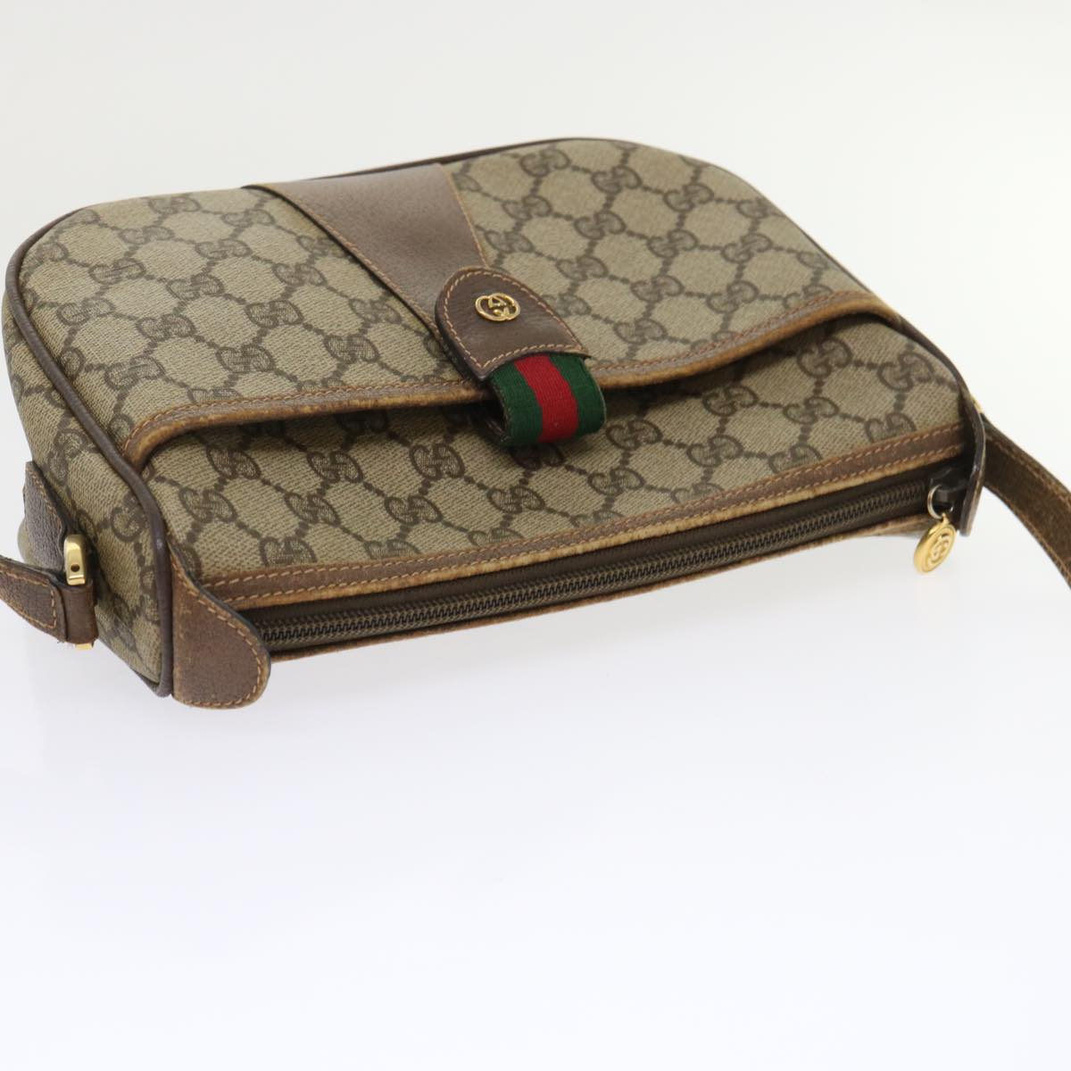 GUCCI GG Canvas Web Sherry Line Shoulder Bag Beige Red 001•58•6177 ep1075