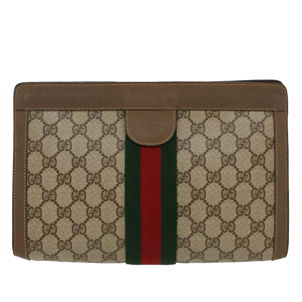 GUCCI GG Canvas Web Sherry Line Clutch Bag Beige Red 89•01•002 ep1079