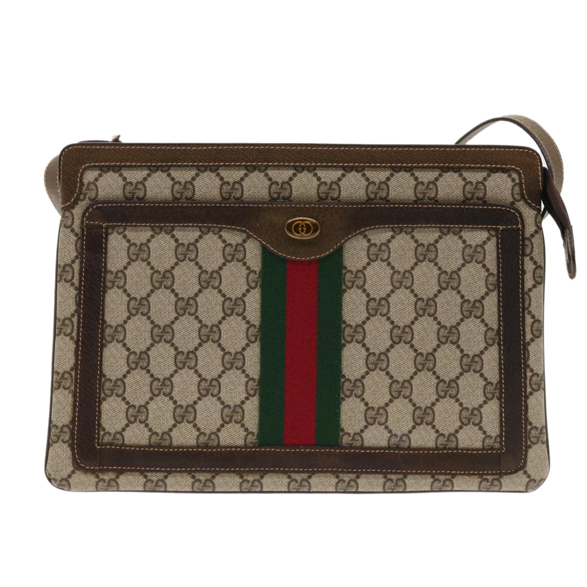 GUCCI GG Canvas Web Sherry Line Shoulder Bag Beige Red 001•16•4085 ep1097