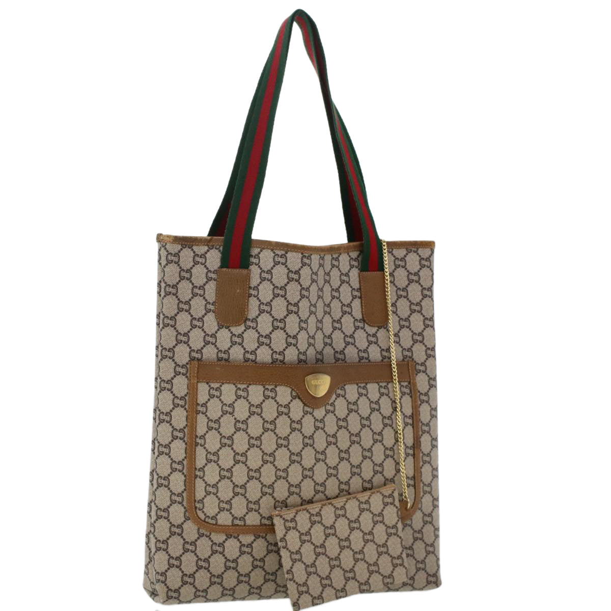 GUCCI GG Plus Canvas Web Sherry Line Tote Bag Beige Red Green ep1126