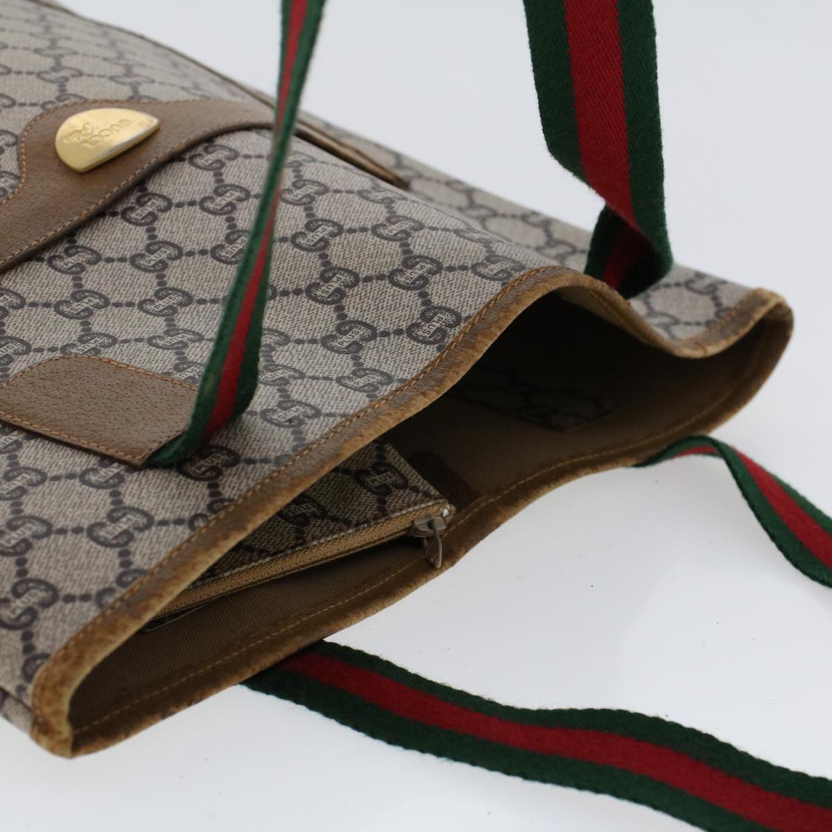 GUCCI GG Plus Canvas Web Sherry Line Tote Bag Beige Red Green ep1126