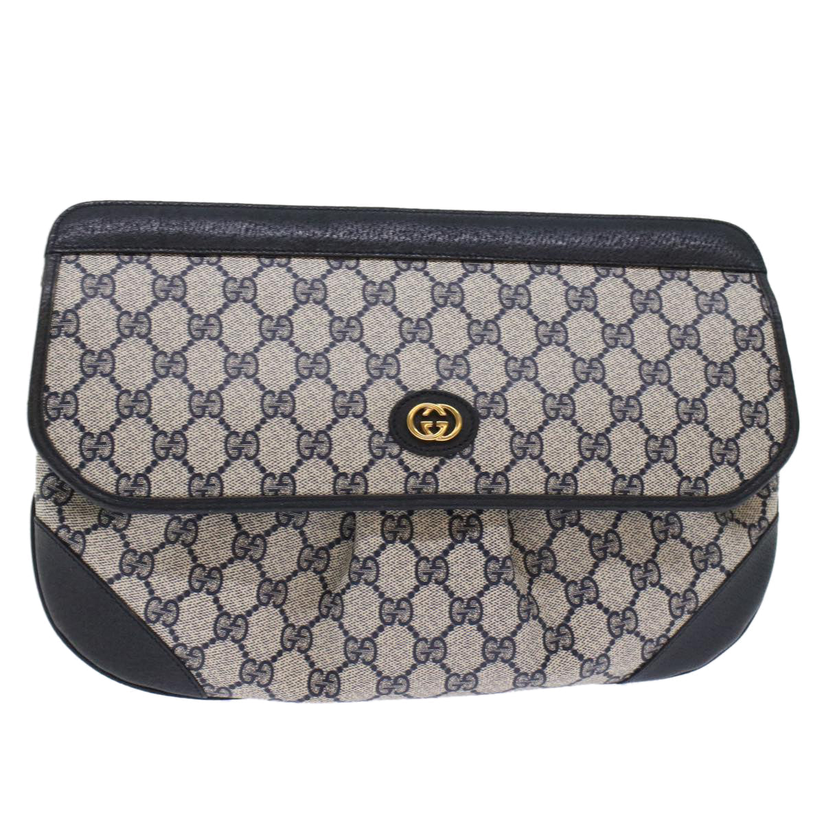 GUCCI GG Canvas Clutch Bag PVC Leather Gray Navy ep1131