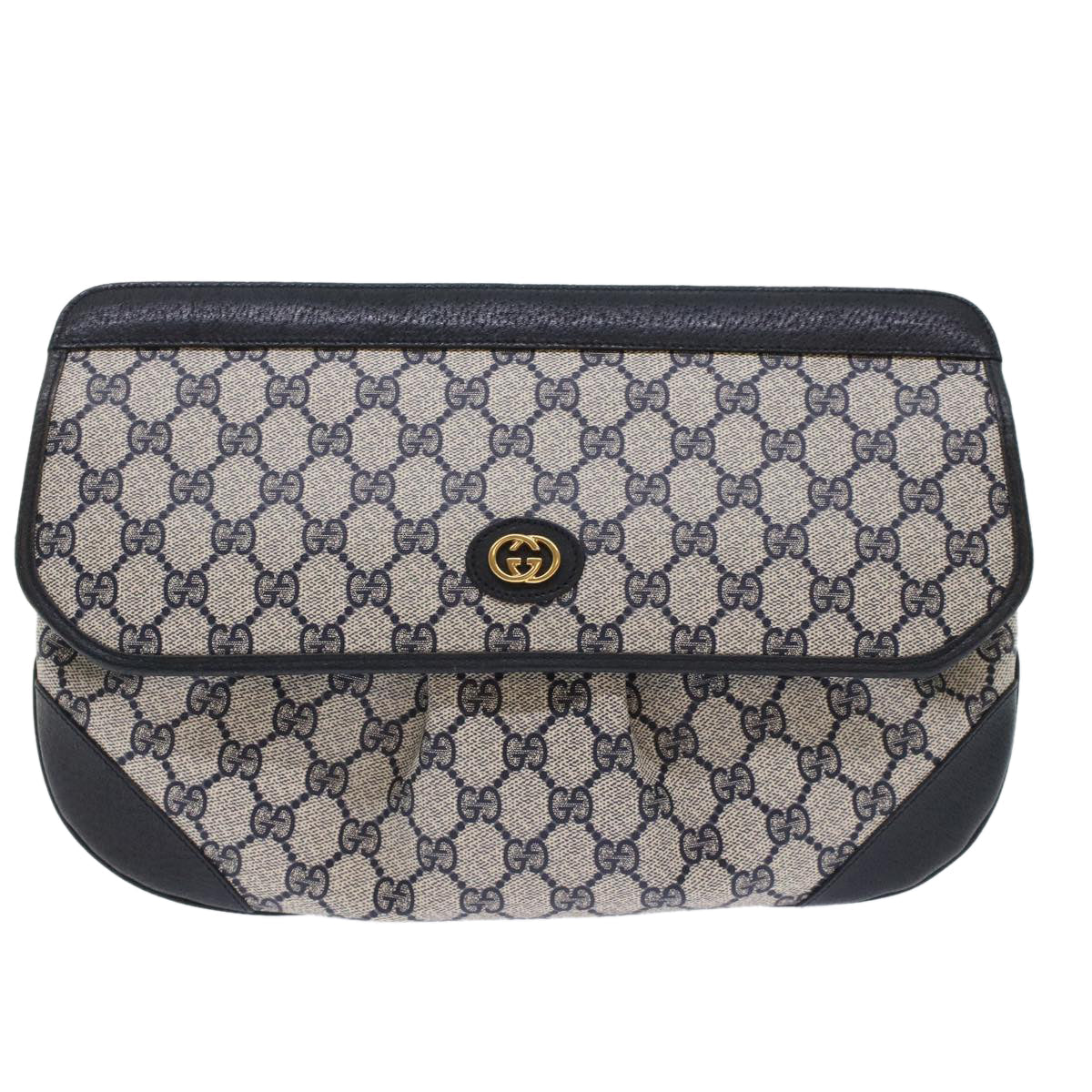 GUCCI GG Canvas Clutch Bag PVC Leather Gray Navy ep1131