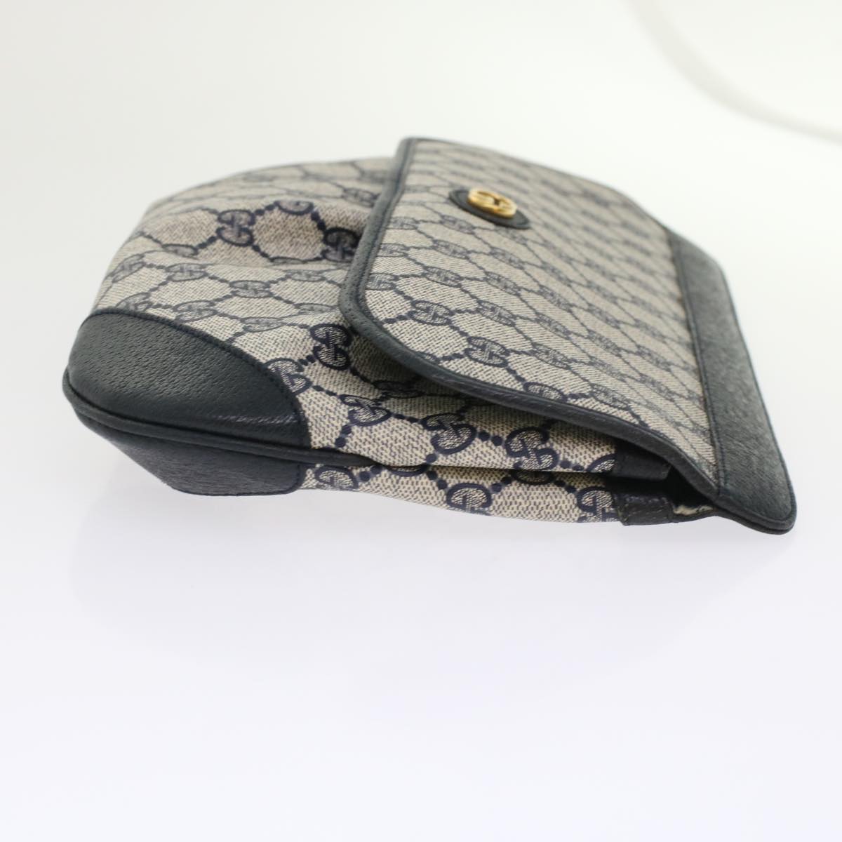 GUCCI GG Canvas Clutch Bag PVC Leather Gray Navy ep1131