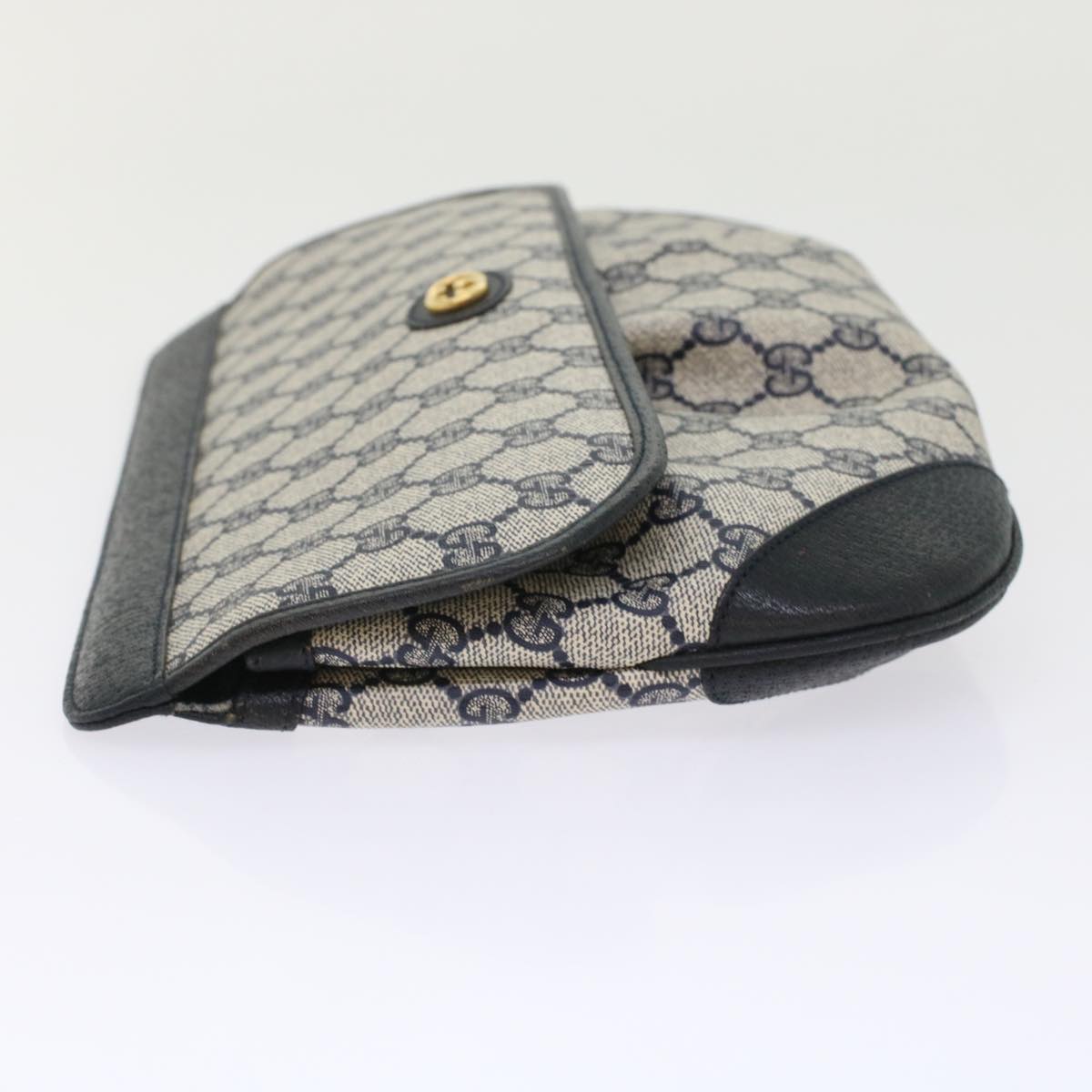 GUCCI GG Canvas Clutch Bag PVC Leather Gray Navy ep1131