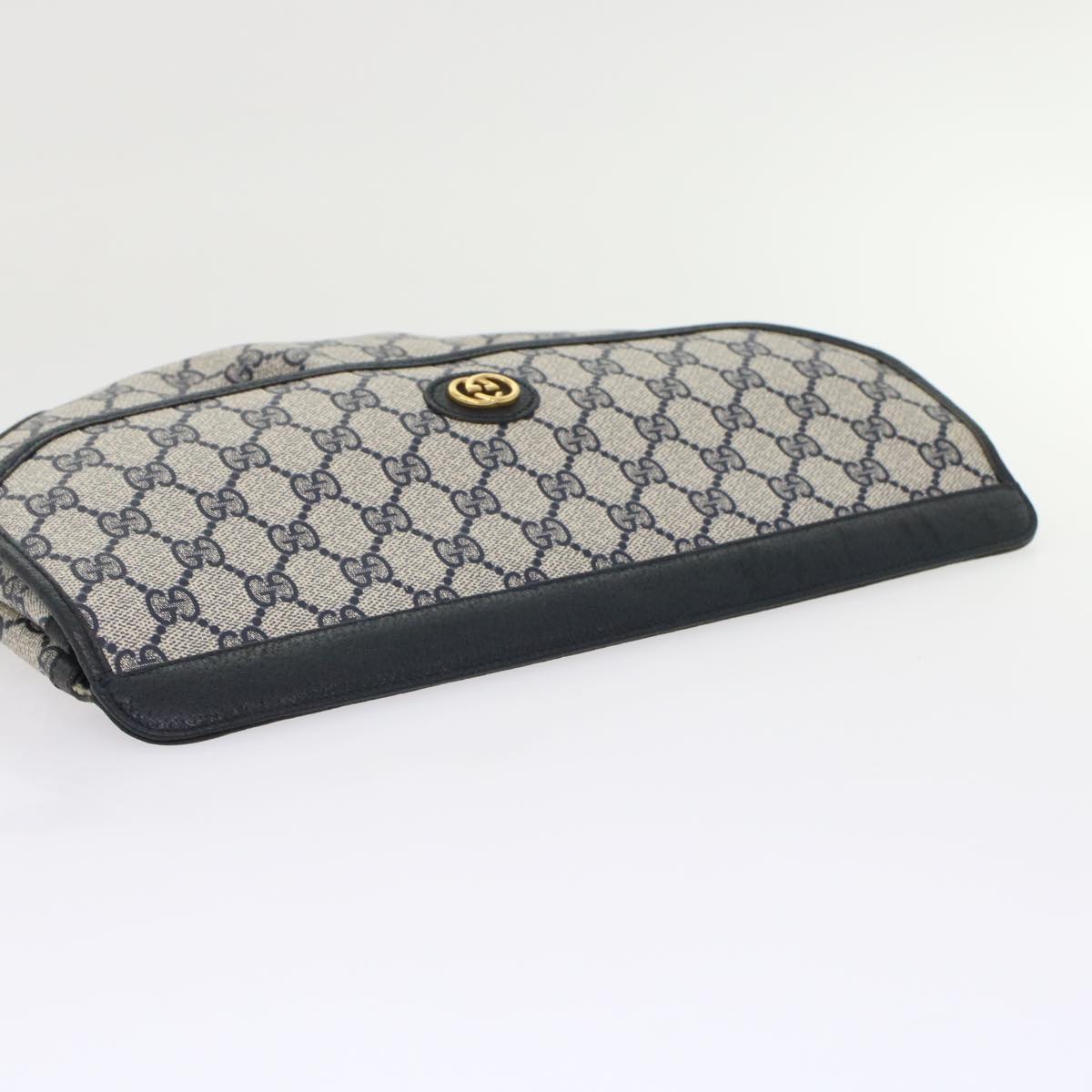 GUCCI GG Canvas Clutch Bag PVC Leather Gray Navy ep1131