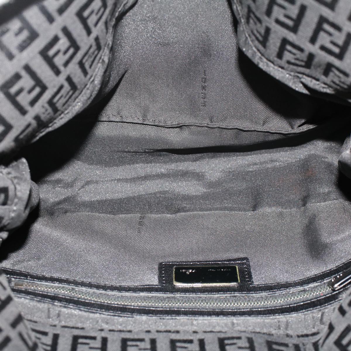 FENDI Zucchino Canvas Mamma Baguette Shoulder Bag Leather Black ep1135