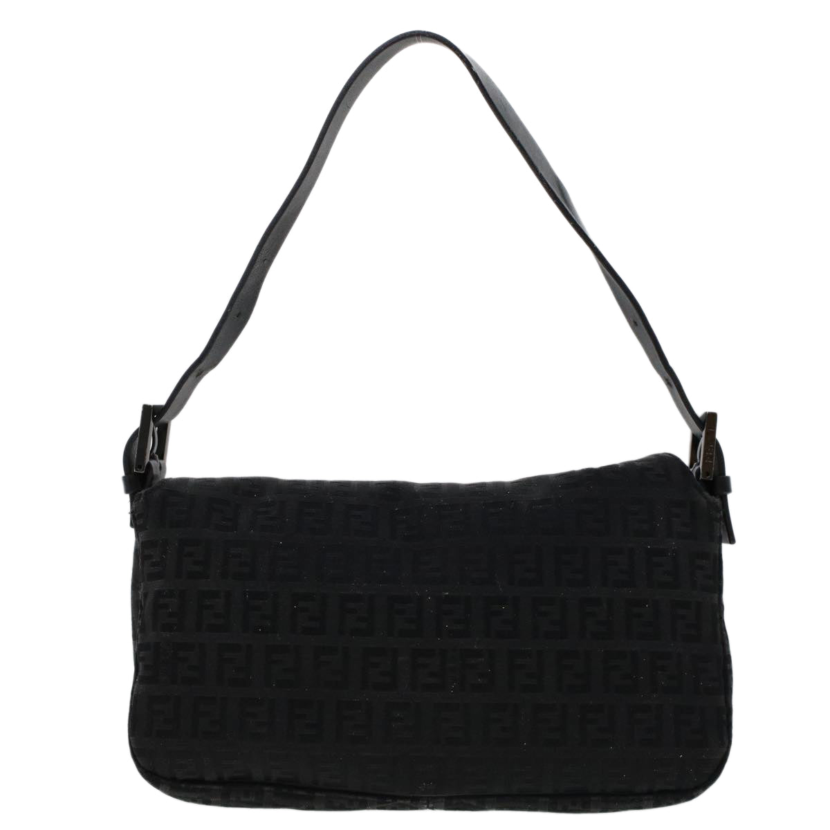 FENDI Zucchino Canvas Mamma Baguette Shoulder Bag Leather Black ep1135