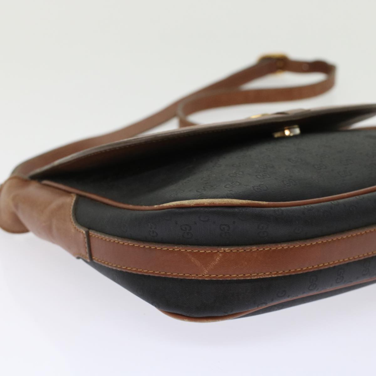 GUCCI Micro GG Canvas Shoulder Bag PVC Leather Black ep1178