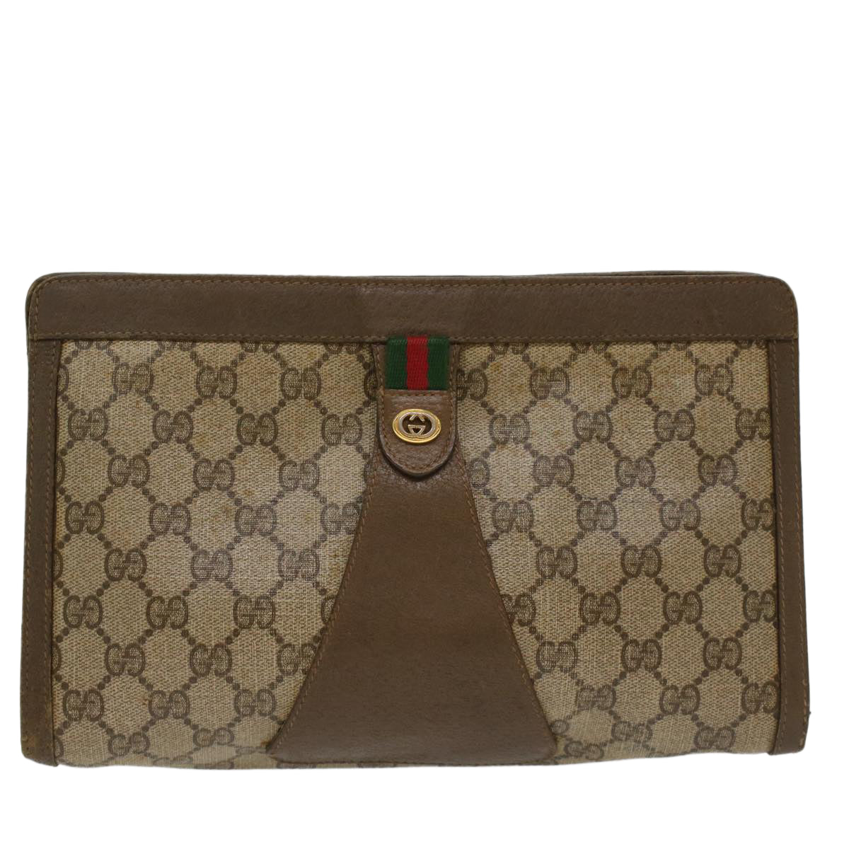 GUCCI GG Canvas Web Sherry Line Clutch Bag Beige Red 56•01•012 ep1196