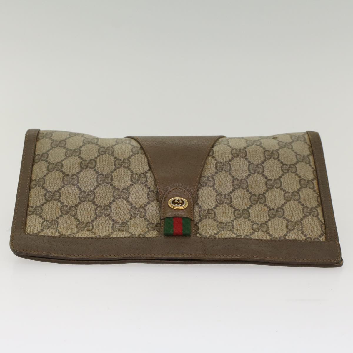 GUCCI GG Canvas Web Sherry Line Clutch Bag Beige Red 56•01•012 ep1196