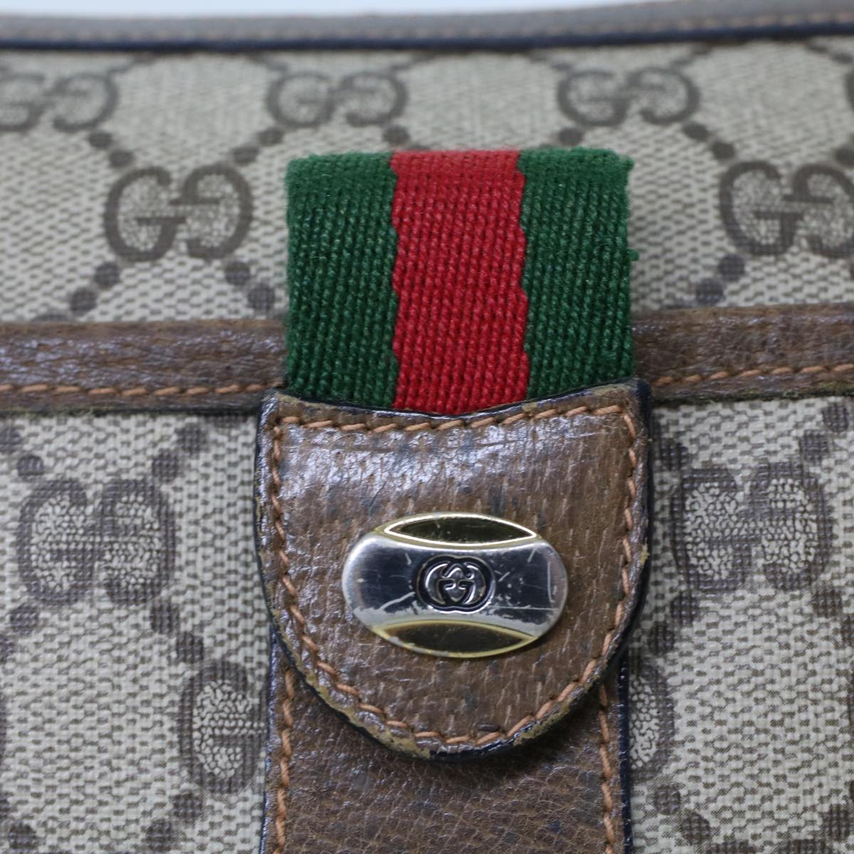 GUCCI GG Canvas Web Sherry Line Shoulder Bag Beige Red 89•02•032 ep1209