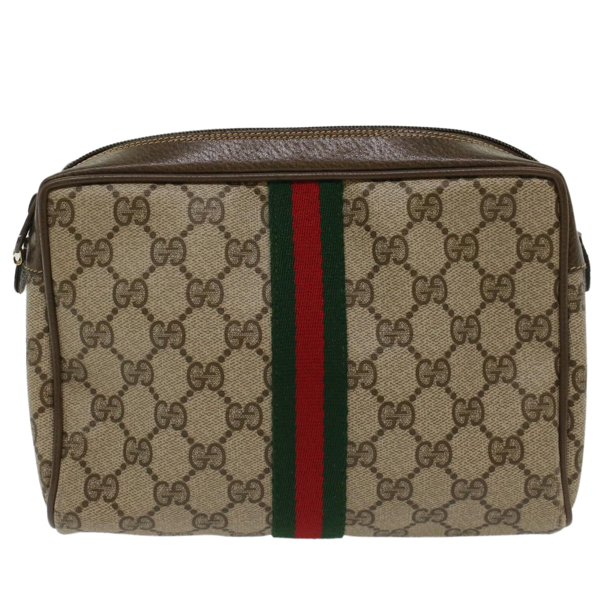 GUCCI GG Canvas Web Sherry Line Clutch Bag Beige Red 22•01•012 ep1227