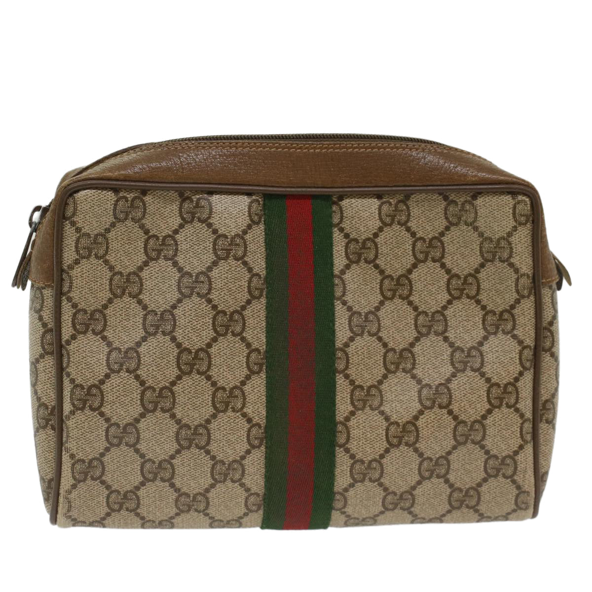 GUCCI GG Canvas Web Sherry Line Clutch Bag Beige Red 89•01•012 ep1243