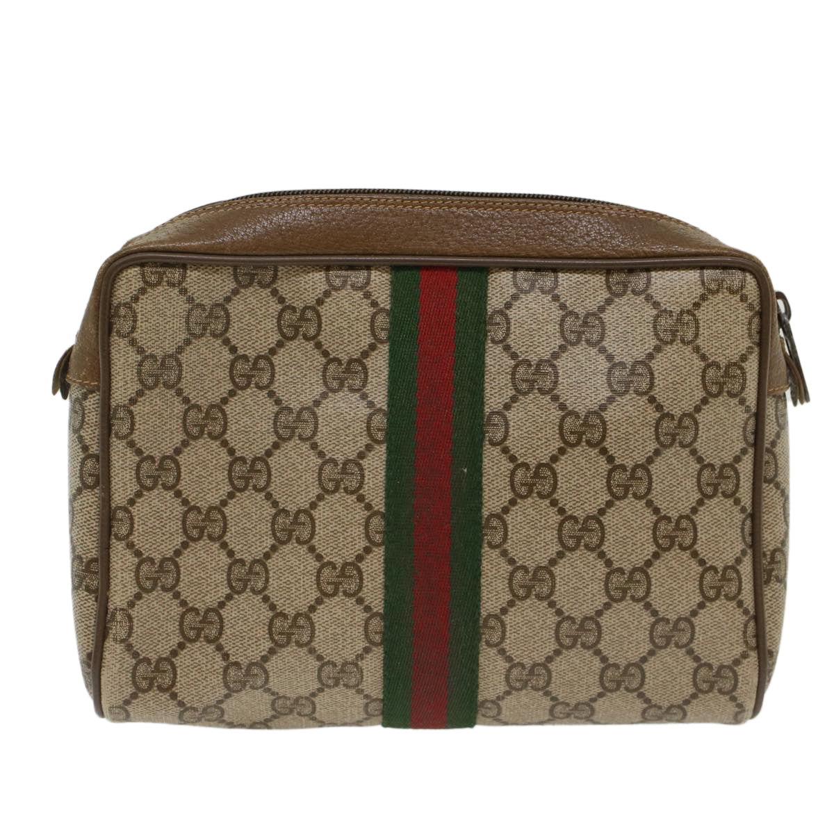 GUCCI GG Canvas Web Sherry Line Clutch Bag Beige Red 89•01•012 ep1243