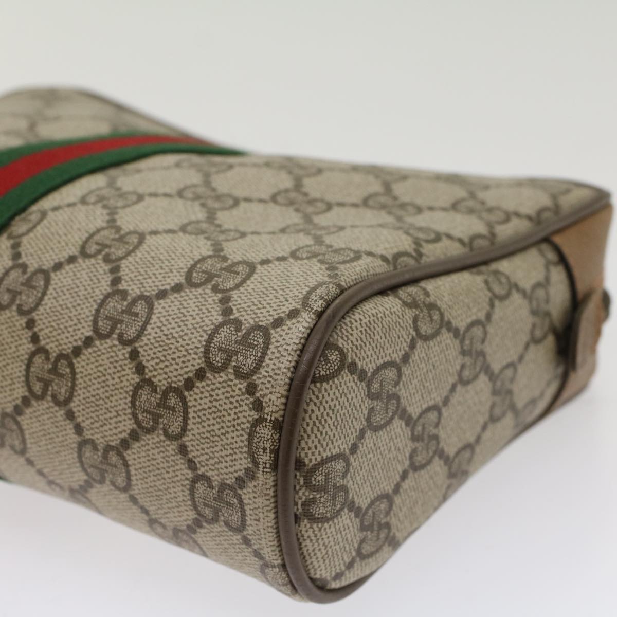 GUCCI GG Canvas Web Sherry Line Clutch Bag PVC Leather Beige Red ep1297