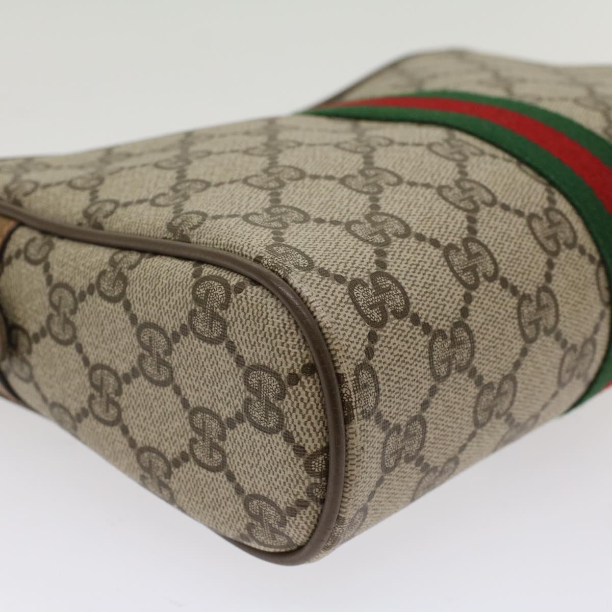 GUCCI GG Canvas Web Sherry Line Clutch Bag PVC Leather Beige Red ep1297