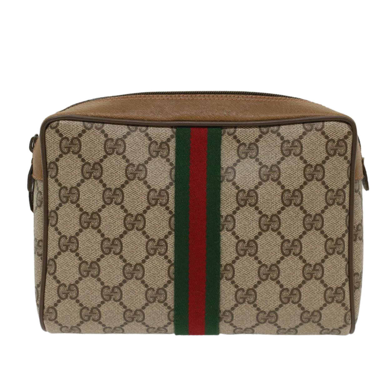 GUCCI GG Canvas Web Sherry Line Clutch Bag PVC Leather Beige Red ep1297