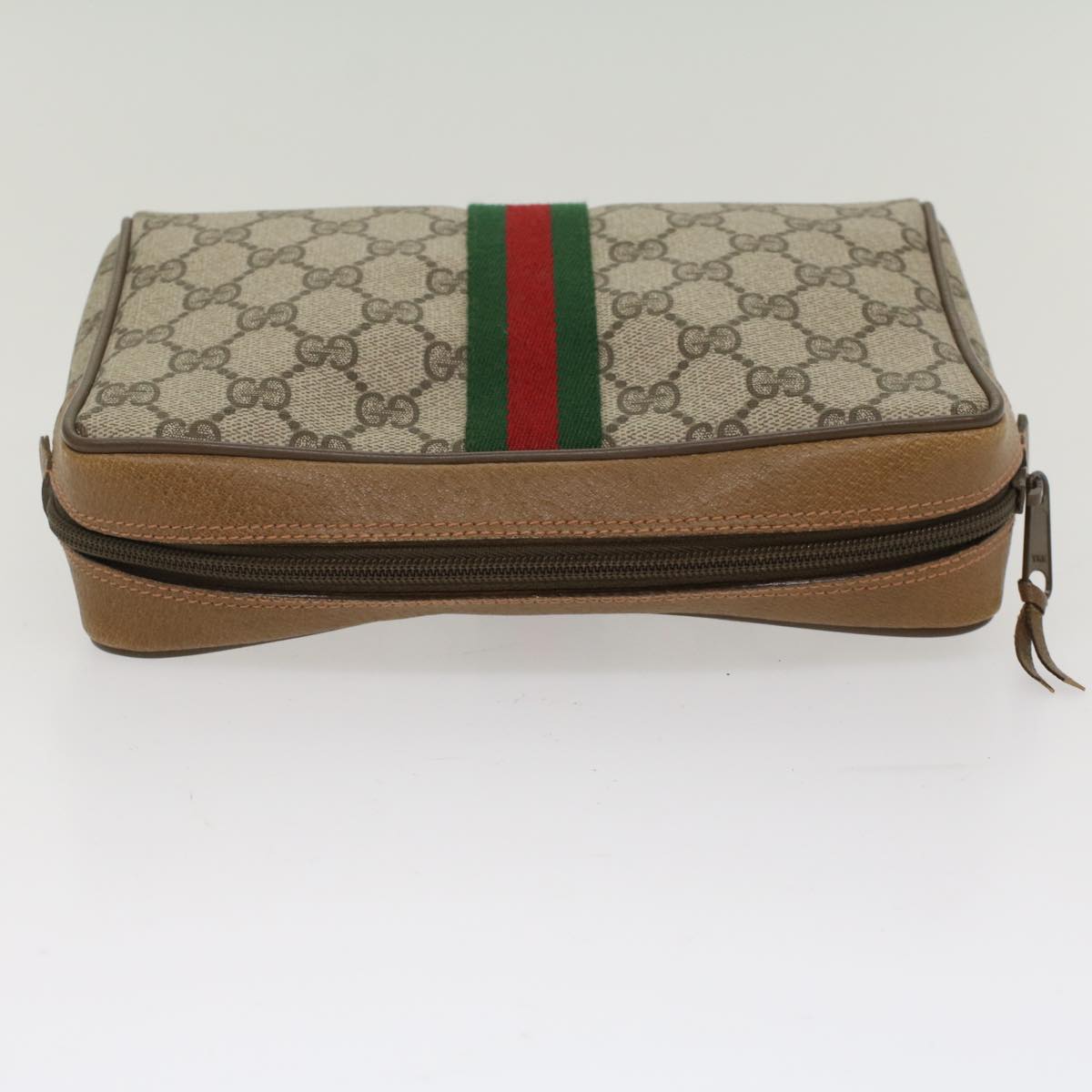GUCCI GG Canvas Web Sherry Line Clutch Bag PVC Leather Beige Red ep1297
