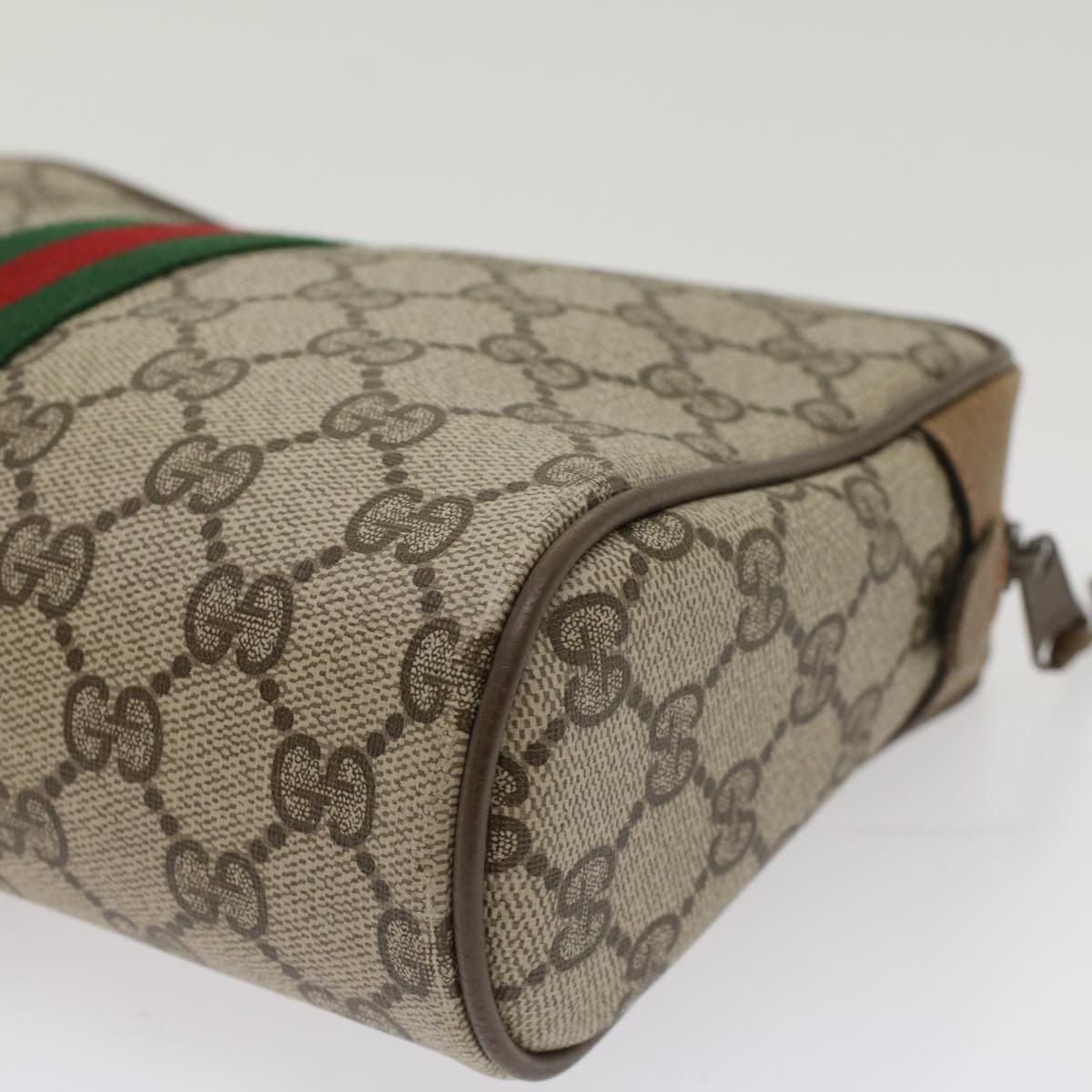 GUCCI GG Canvas Web Sherry Line Clutch Bag PVC Leather Beige Red ep1297