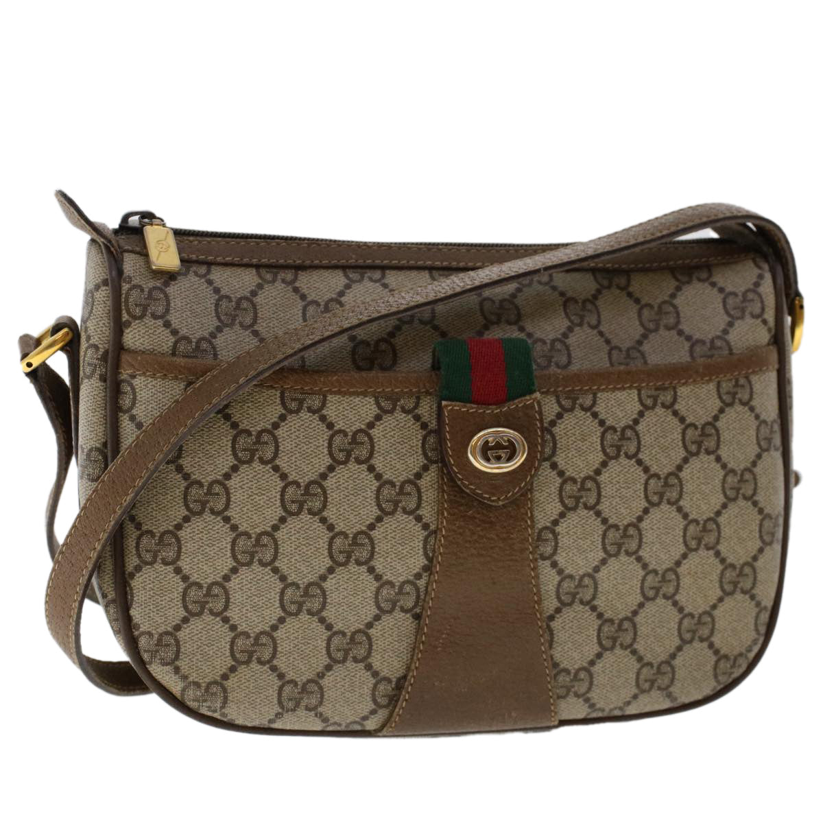 GUCCI GG Canvas Web Sherry Line Shoulder Bag PVC Leather Beige Red ep1330