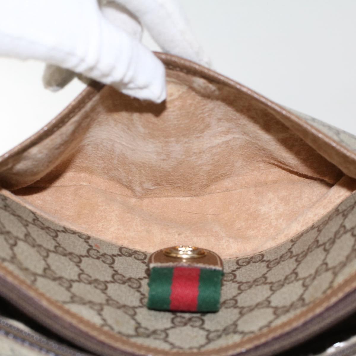 GUCCI GG Canvas Web Sherry Line Shoulder Bag PVC Leather Beige Red ep1330