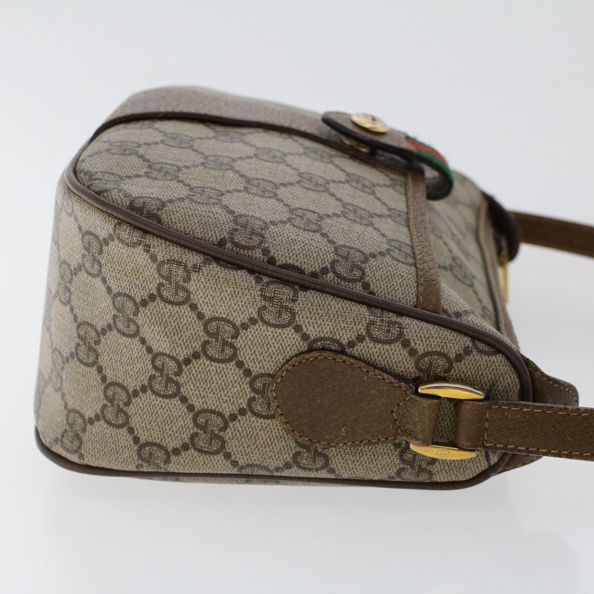 GUCCI GG Canvas Web Sherry Line Shoulder Bag PVC Leather Beige Red ep1330