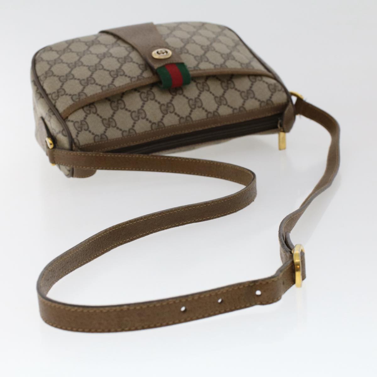 GUCCI GG Canvas Web Sherry Line Shoulder Bag PVC Leather Beige Red ep1330