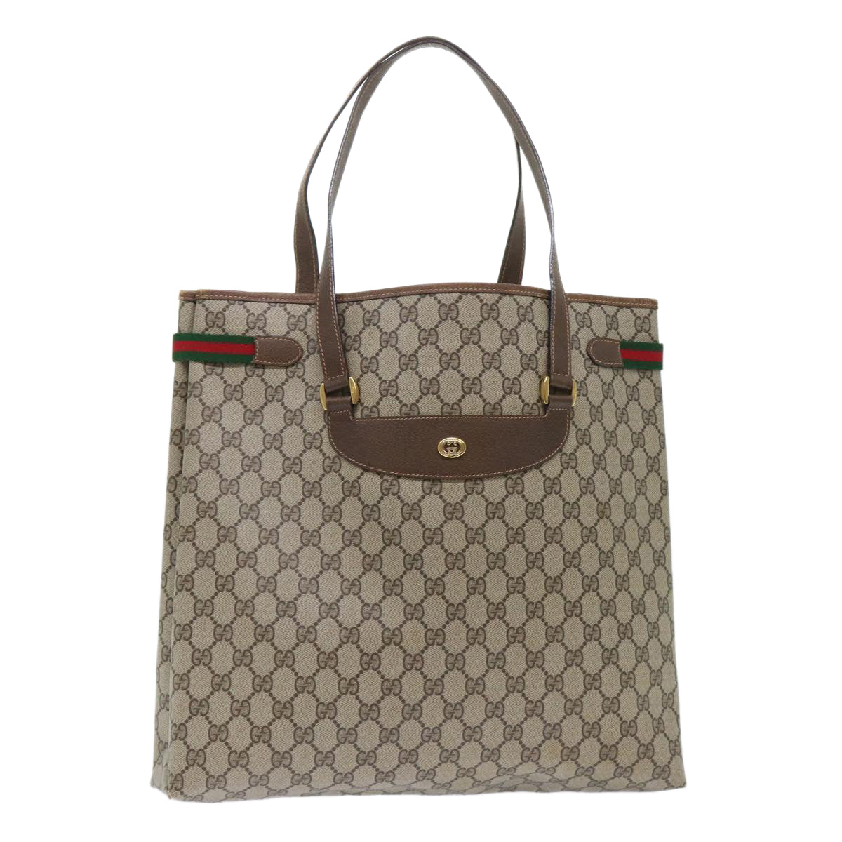 GUCCI GG Canvas Web Sherry Line Tote Bag PVC Leather Beige Red Green ep1333