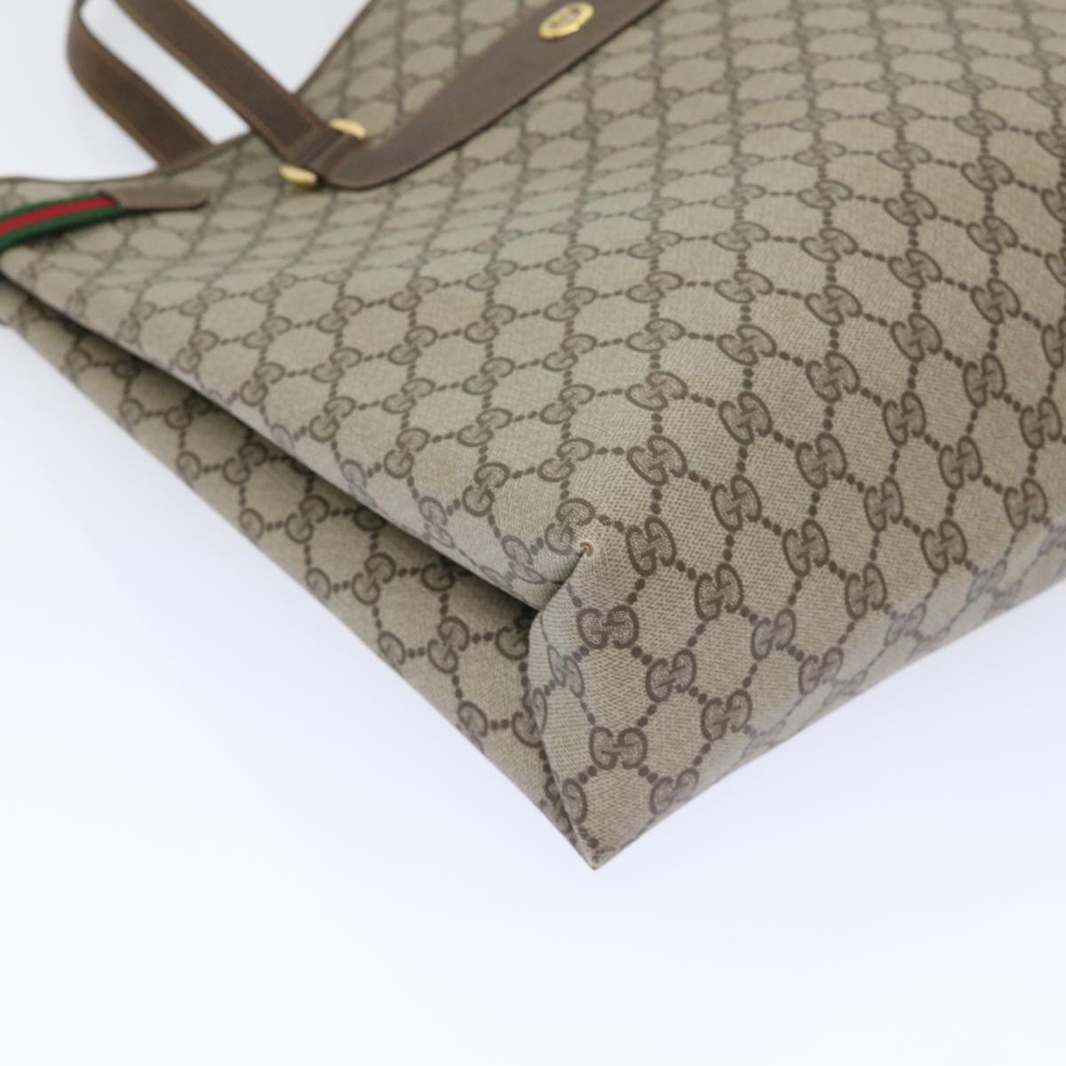 GUCCI GG Canvas Web Sherry Line Tote Bag PVC Leather Beige Red Green ep1333