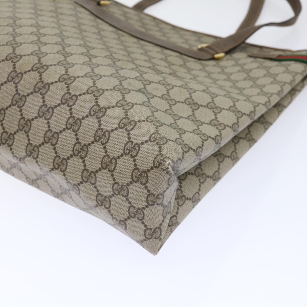GUCCI GG Canvas Web Sherry Line Tote Bag PVC Leather Beige Red Green ep1333